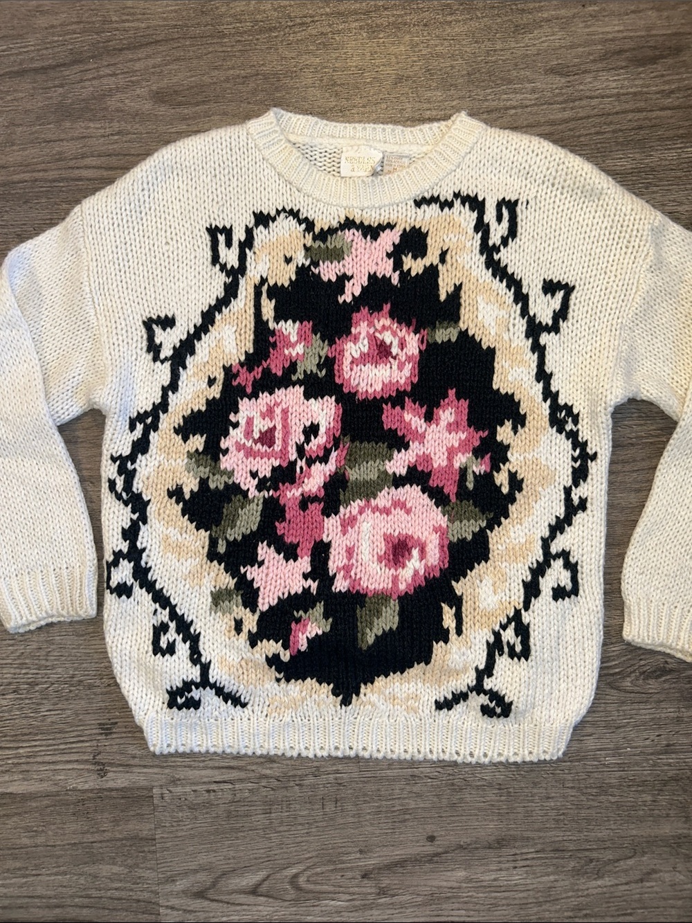 Vintage Needles & Yarn Floral Ramie Blend Sweater Medium Cottagecore Grandma